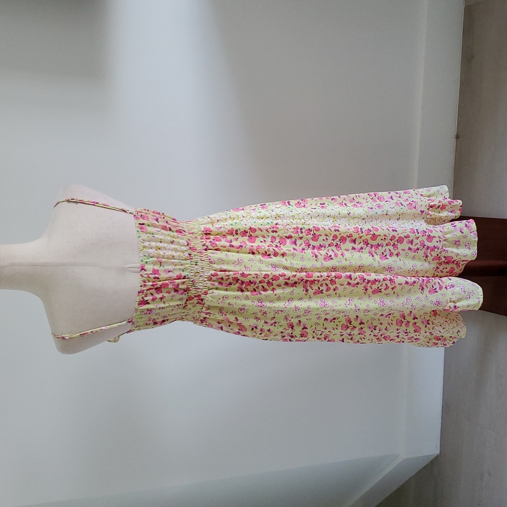 Sienna Sky Pink Floral Yellow Midi Dress with Ruffle Trim - Picture 4 of 10